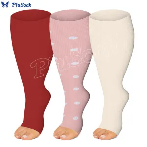 Plus Size Polka Dots Open Toe Compression Socks(3 Pairs)