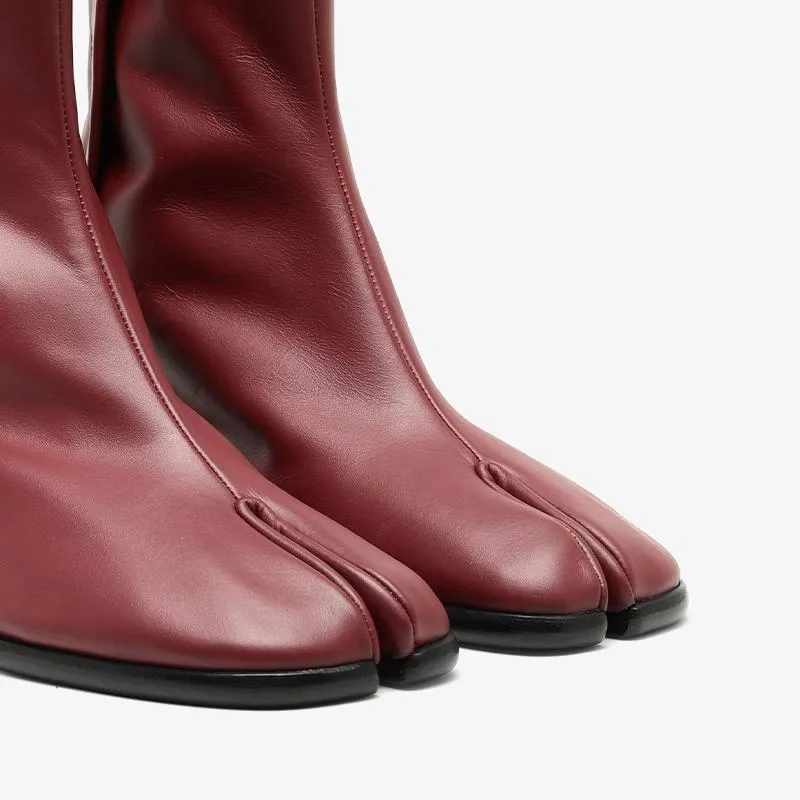 Red Calf Leather Split-Toe Ankle Boots