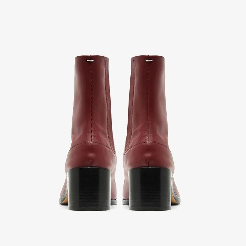 Red Calf Leather Split-Toe Ankle Boots