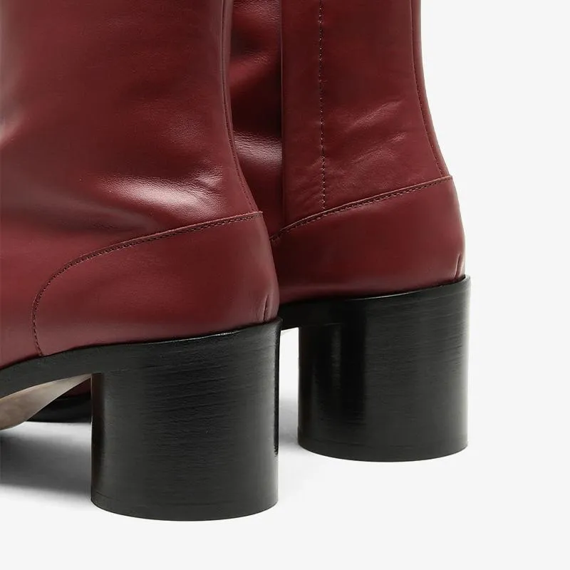 Red Calf Leather Split-Toe Ankle Boots