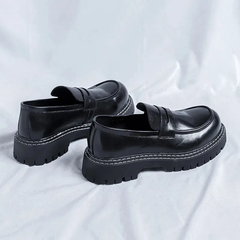 Sohiwoo Spring Autumn Men British Style Platform Loafters Casual Thick Sole Male Oxfords Split Leather Driving Flats Business Men