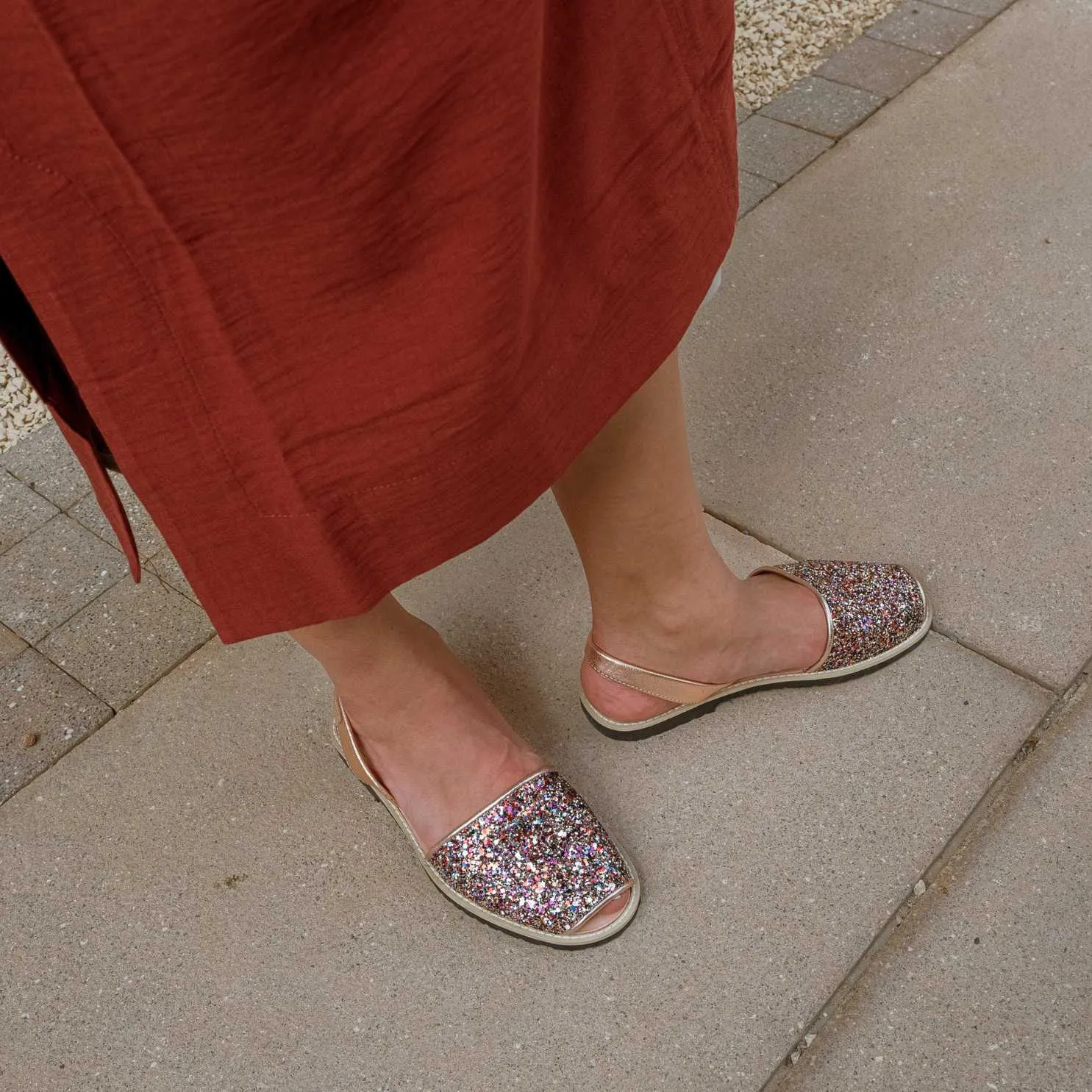 Standard Glitter Leather Menorcan Sandal With Open Toe For Women - Madona 1056R