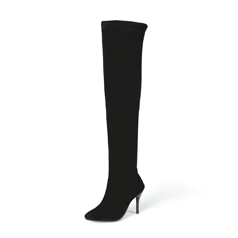 Suede Autumn And Winter High Heel Elastic Over Knee Boots