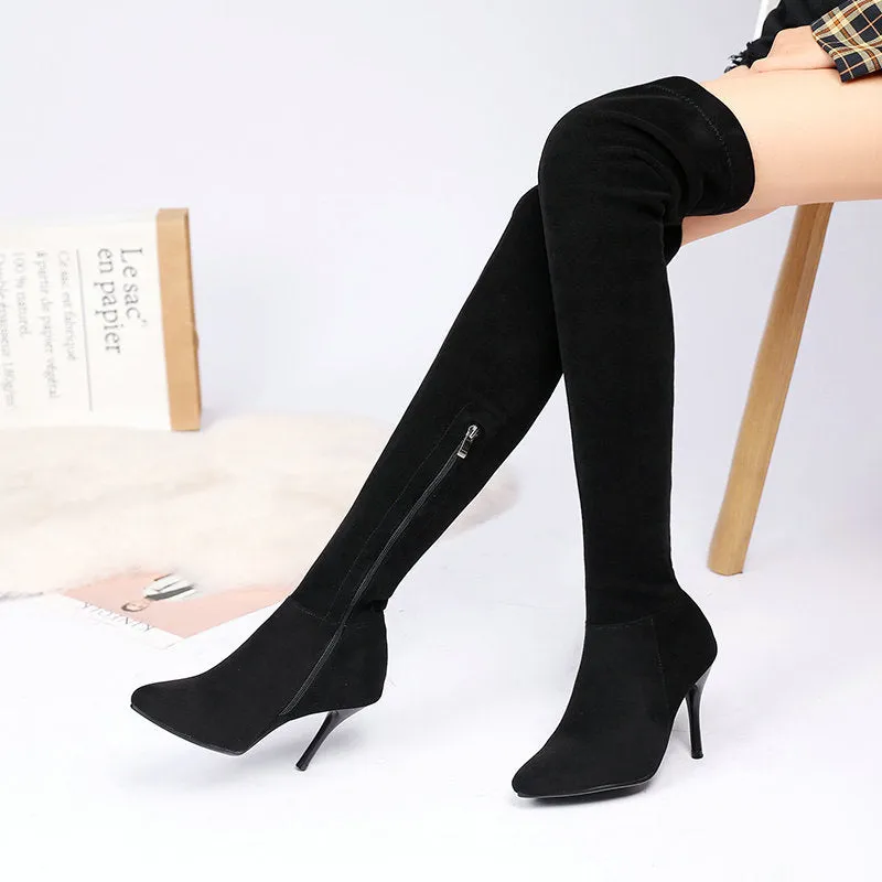 Suede Autumn And Winter High Heel Elastic Over Knee Boots