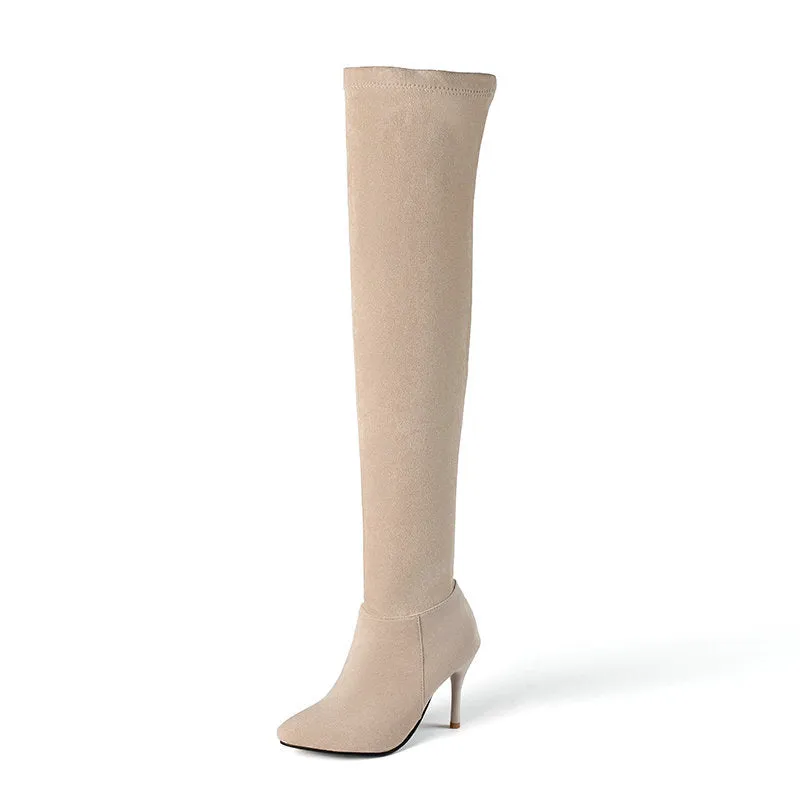 Suede Autumn And Winter High Heel Elastic Over Knee Boots