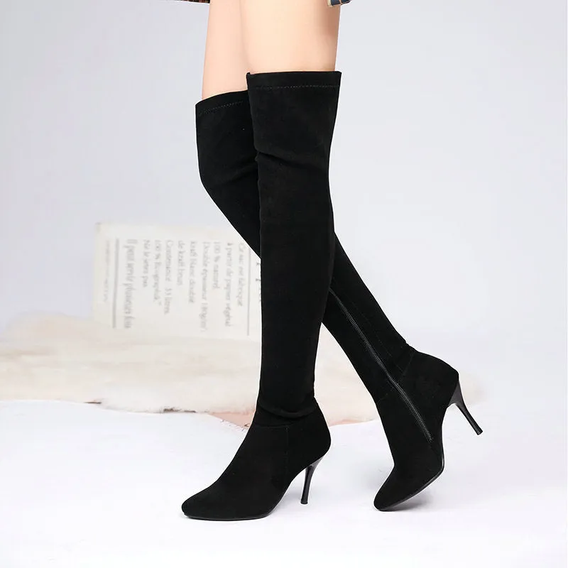 Suede Autumn And Winter High Heel Elastic Over Knee Boots