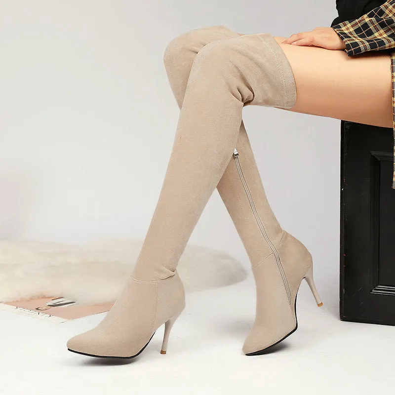 Suede Autumn And Winter High Heel Elastic Over Knee Boots