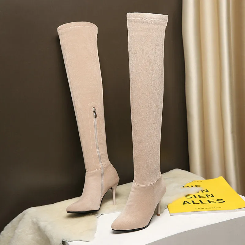 Suede Autumn And Winter High Heel Elastic Over Knee Boots