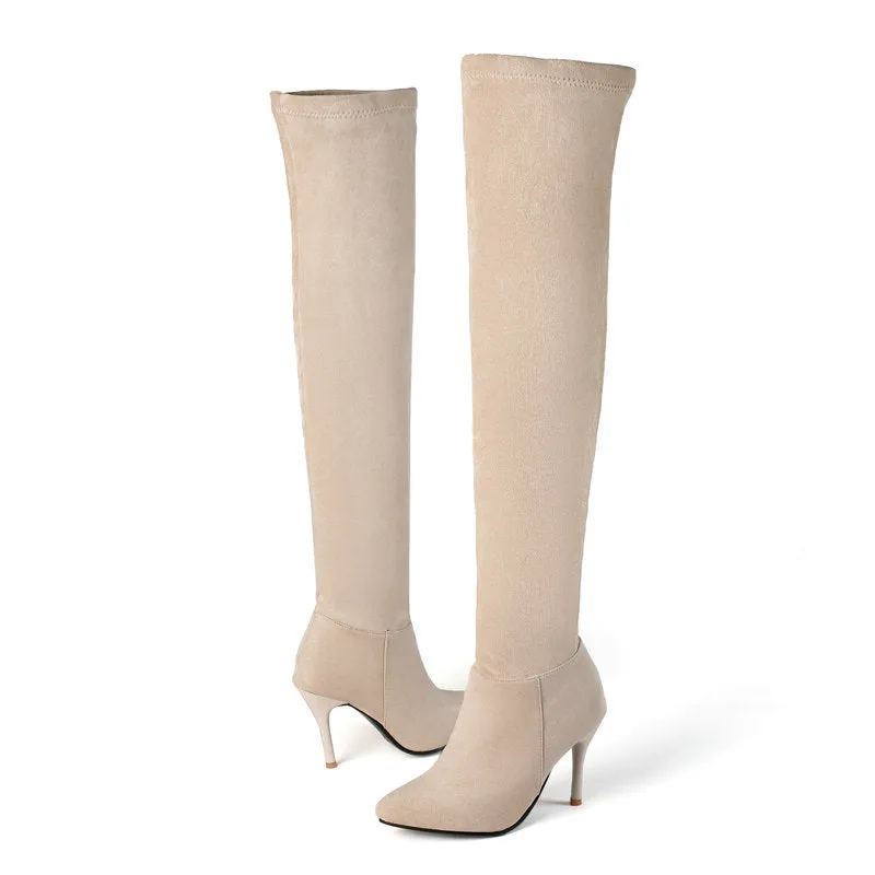 Suede Autumn And Winter High Heel Elastic Over Knee Boots