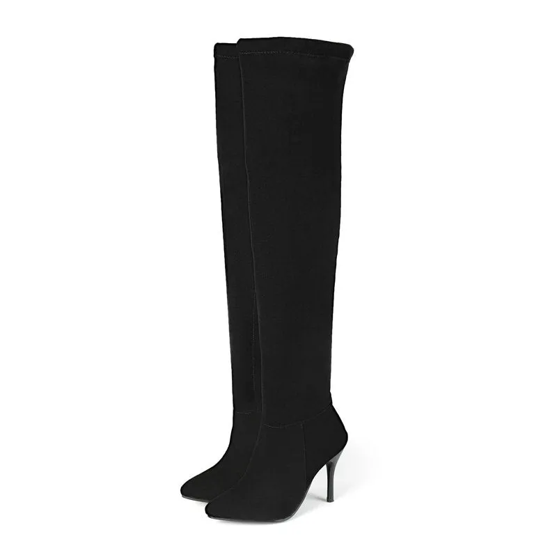 Suede Autumn And Winter High Heel Elastic Over Knee Boots