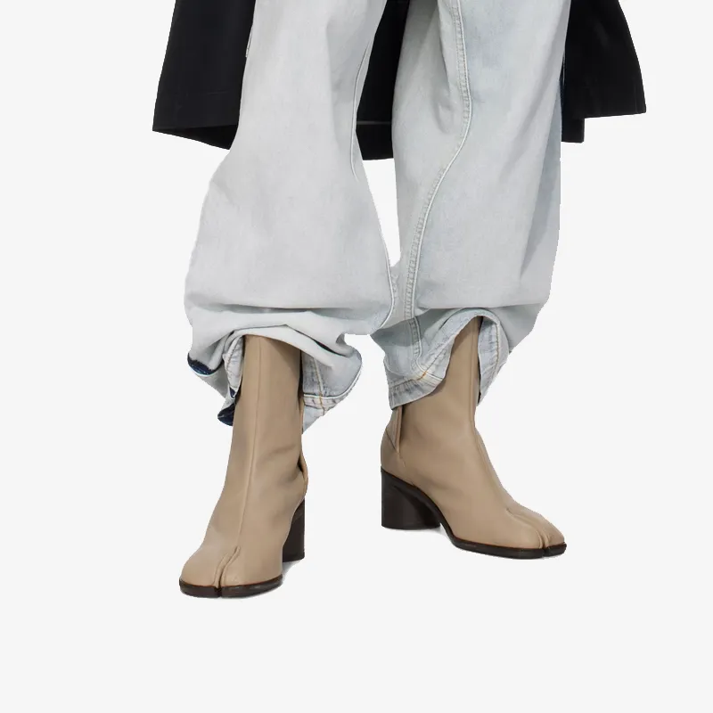 Taupe Split-Toe Ankle Boots