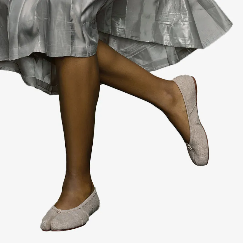 Textured linen Ballerinas with Handmade Folds