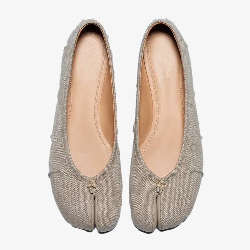Textured linen Ballerinas with Handmade Folds