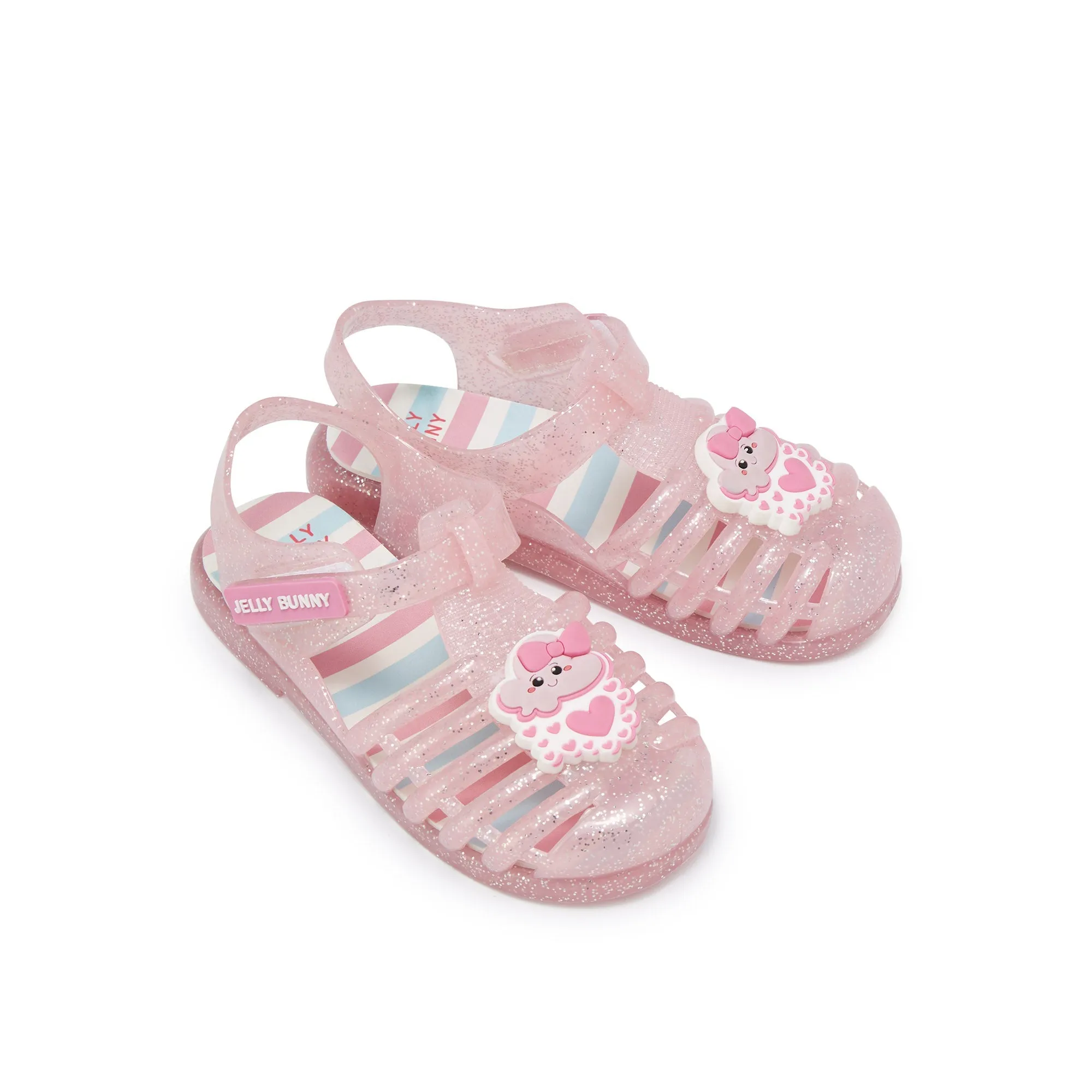 Unicorn Stripe Flower Flat Sandals For Girls Dark Pink