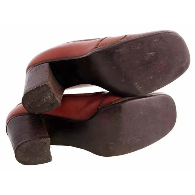 Vintage Burnt Orange Leather Heels Chunky Shoes 1970s Womens 6.5