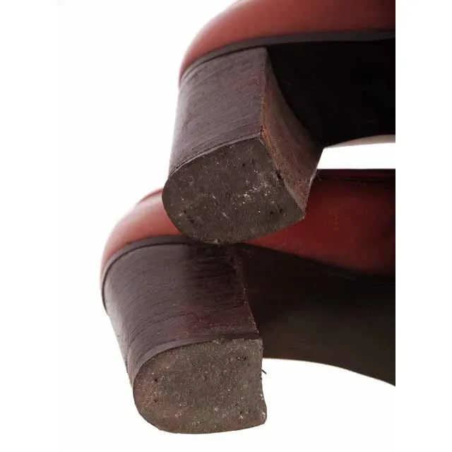 Vintage Burnt Orange Leather Heels Chunky Shoes 1970s Womens 6.5