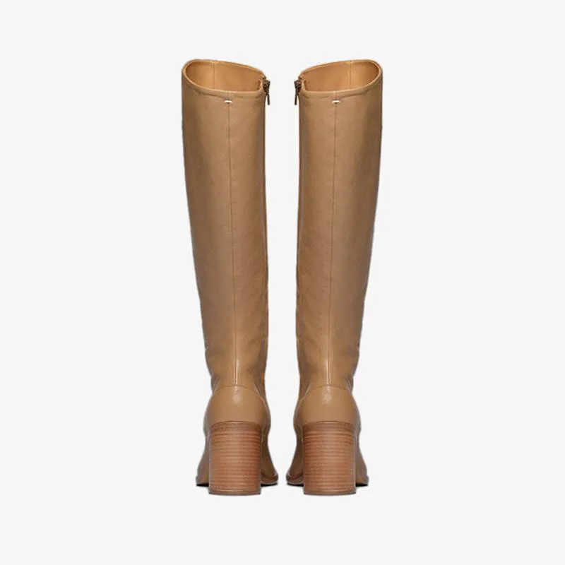 Vintage Soft Leather Split-Toe Knee-High Boots